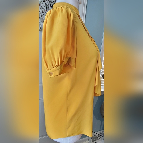 Ali Ro Ruffle Front 100% Silk Button-Up Blouse Womens 4 Goldenrod Short Puff Sle - Picture 5 of 10